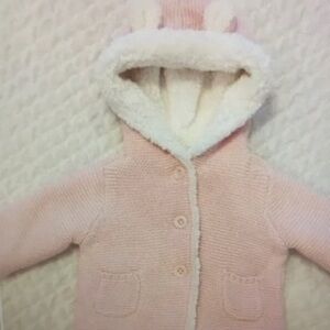 Baby Pink Hooded Knit Jacket with Sherpa Lining